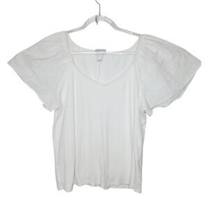 Ava & Viv White Puff Sleeve Ribbed Top Womens 1X Vacation Minimalist Coastal